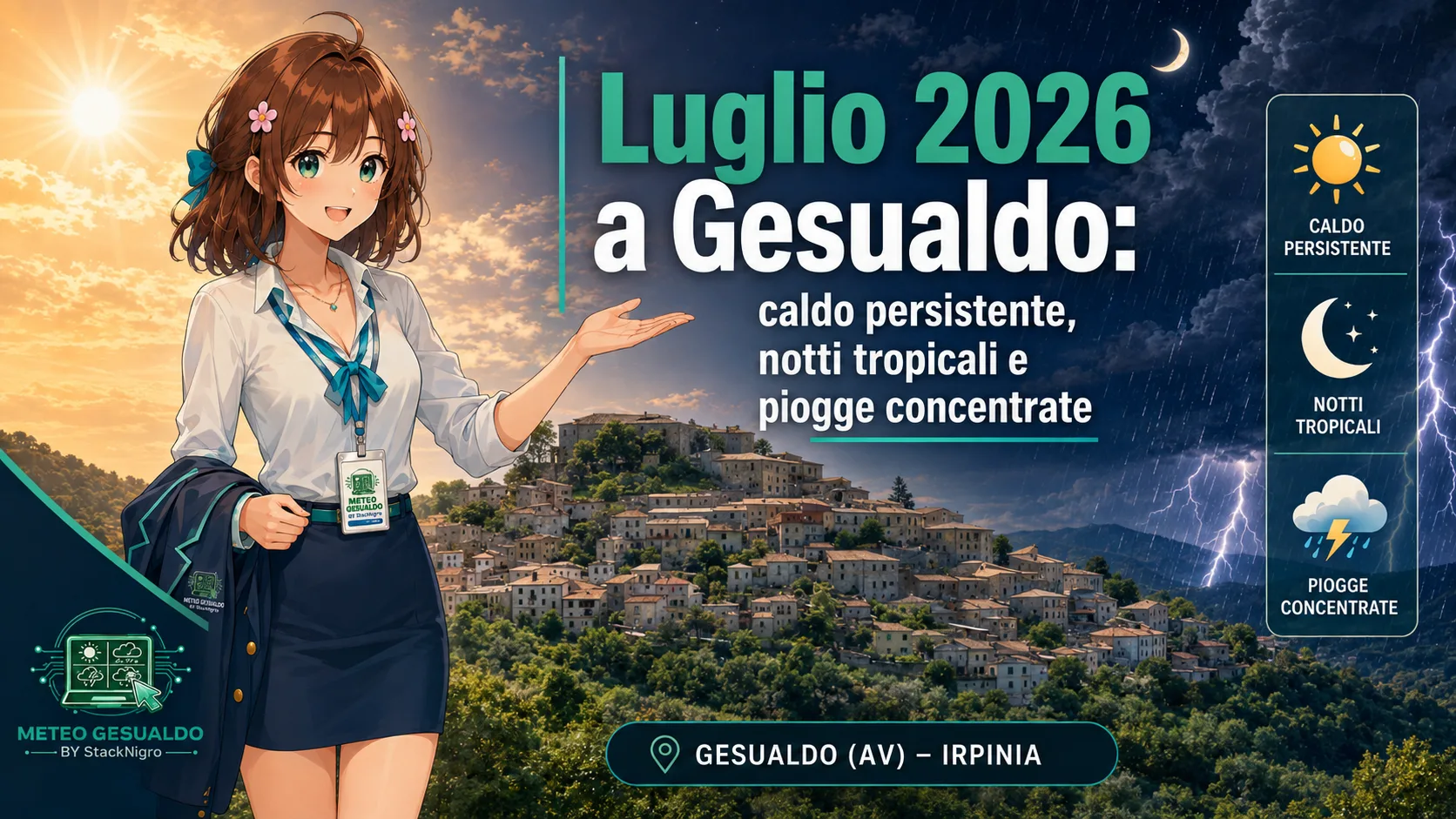Luglio 2026 a Gesualdo: caldo persistente, notti tropicali e piogge concentrate