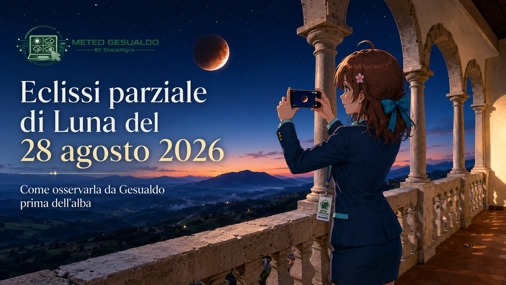 Eclissi parziale di Luna del 28 agosto 2026: come osservarla da Gesualdo prima dell’alba