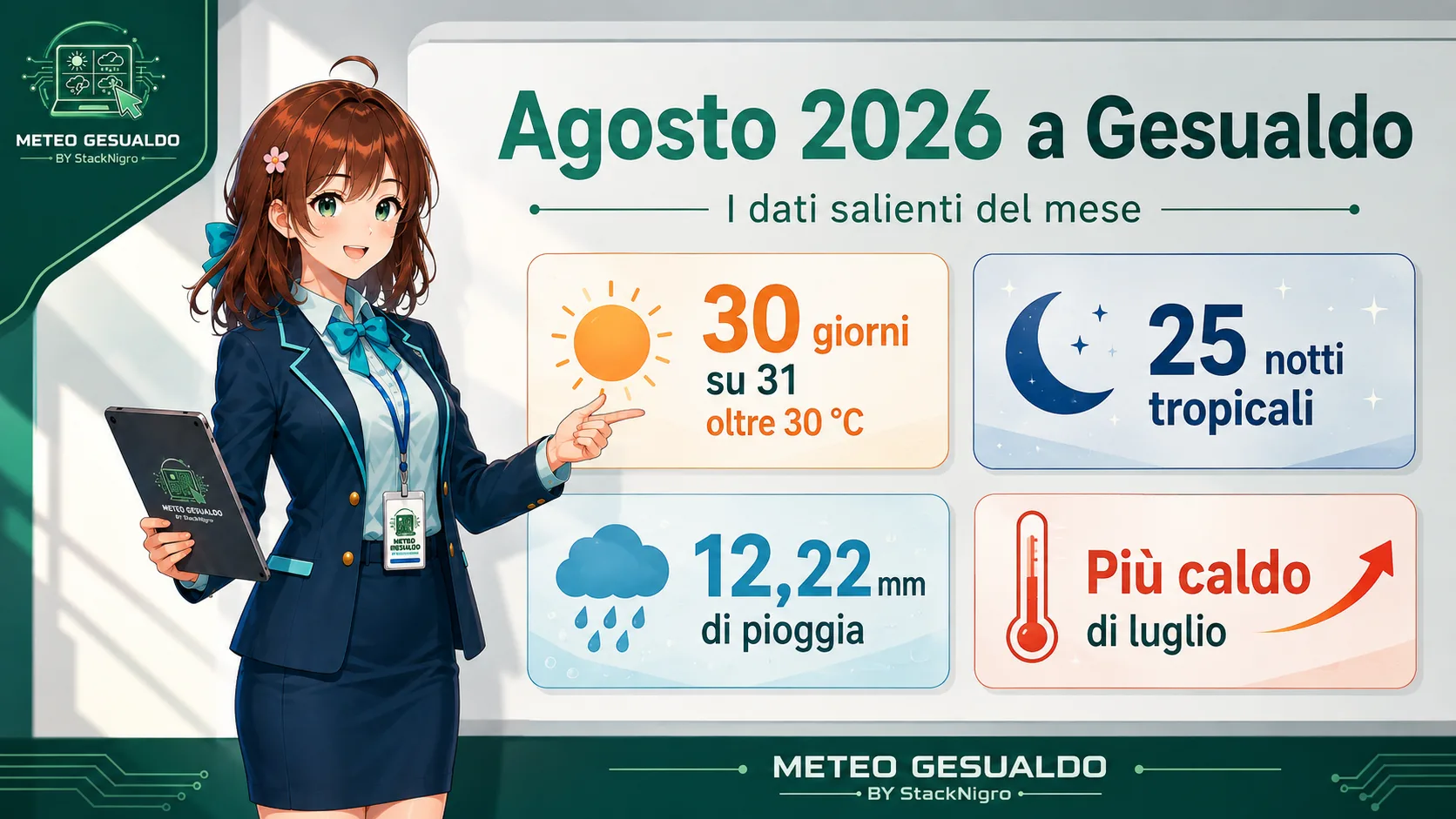 Agosto 2026 a Gesualdo: caldo persistente, notti tropicali e poca pioggia